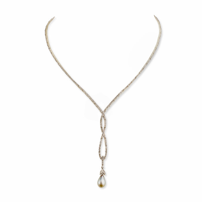 Macklowe Gallery Belle Époque Natural Pearl Drop and Diamond Lavalier Necklace
