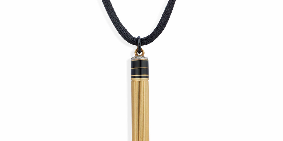 Macklowe Gallery Cartier Paris Art Deco Enamel and Diamond Pencil Pendant Necklace MackloweGallery