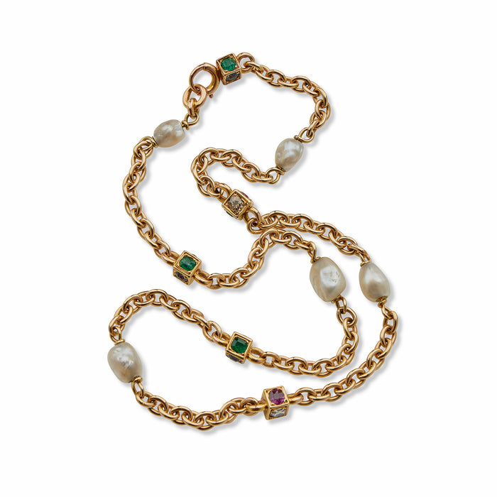 Macklowe Gallery French Gem-set, Colored Diamond and Baroque Pearl Necklace