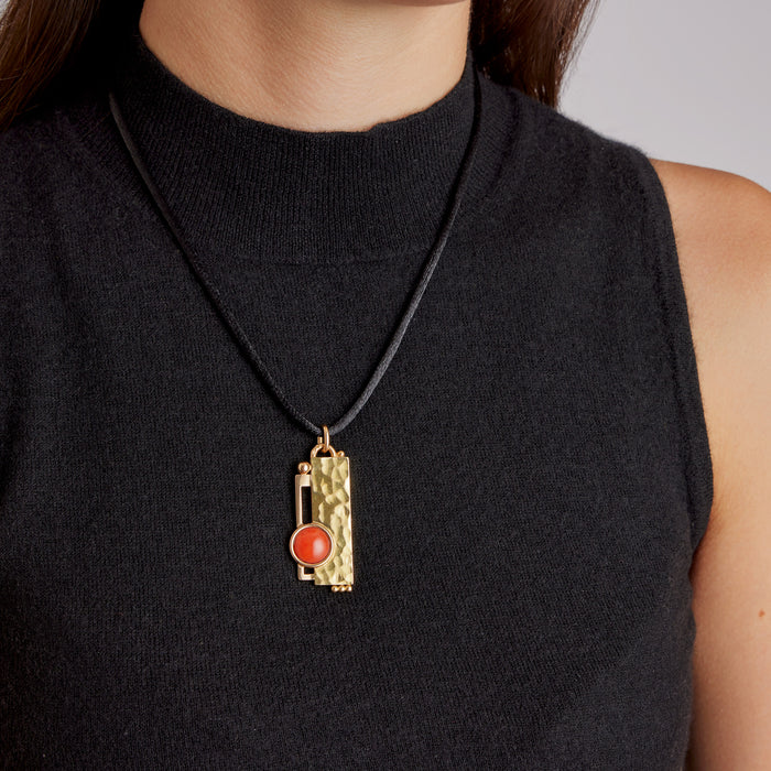 Macklowe Gallery Jean Després French Modernist Hammered Gold and Coral Pendant 