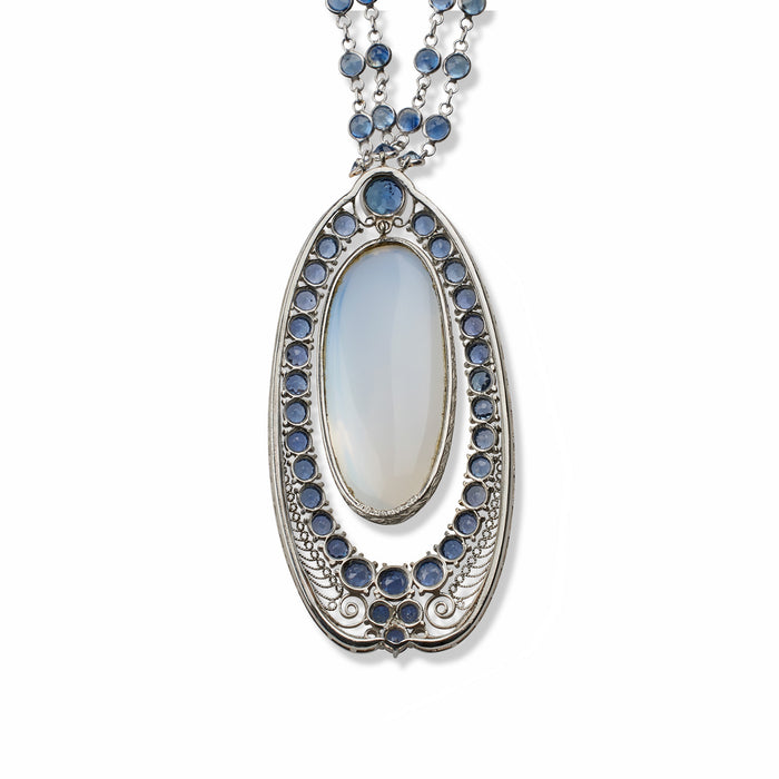 Macklowe Gallery Louis Tiffany Moonstone and Sapphire Pendant Necklace, Tiffany & Co.