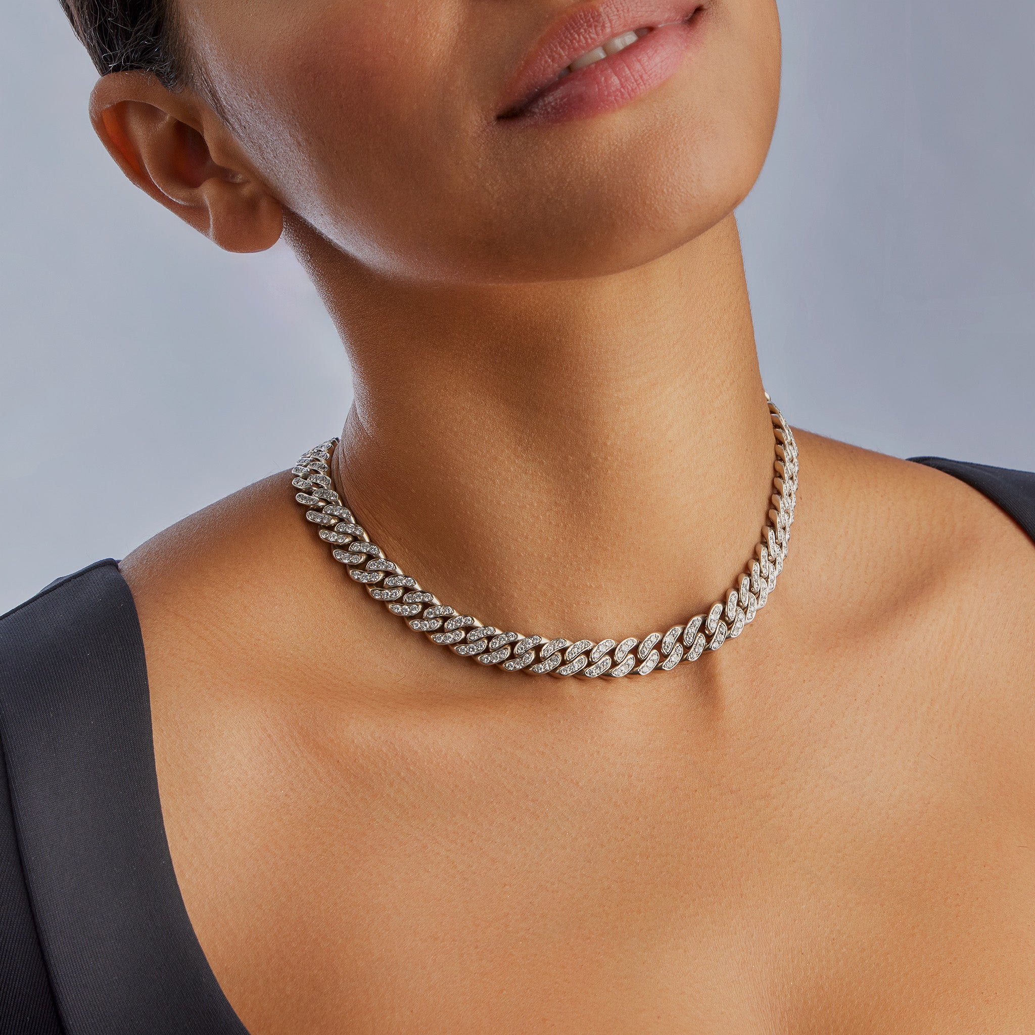 Macklowe Gallery Bulgari 18K White Gold and Diamond Gourmette Chain Necklace MackloweGallery