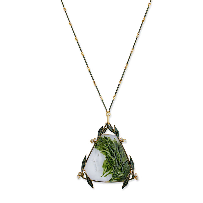 Macklowe Gallery René Lalique Art Nouveau Crystal, Enamel and Diamond Pendant Necklace