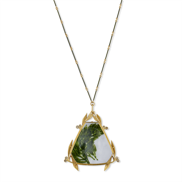 Macklowe Gallery René Lalique Art Nouveau Crystal, Enamel and Diamond Pendant Necklace