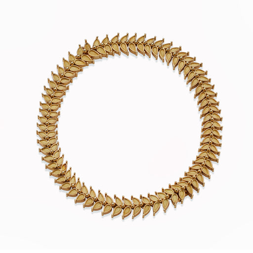 Macklowe Gallery René Boivin Modernist Convertible 18K Gold Leaf Necklace and Pair of Bracelets