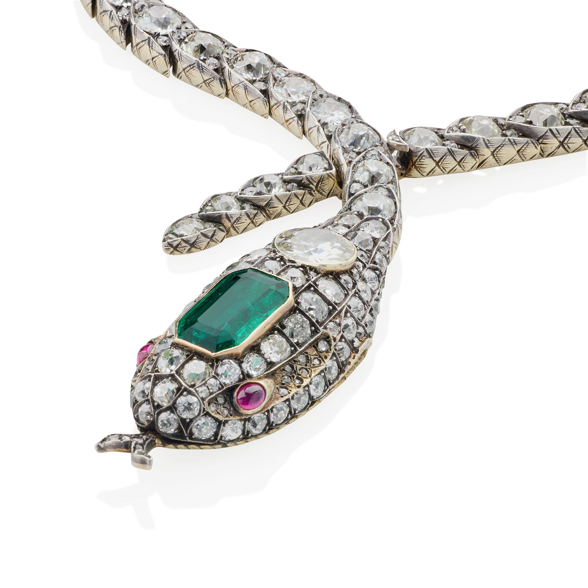 Macklowe Gallery | Antique Emerald and Diamond Serpent Necklace