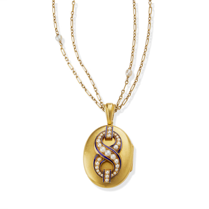 Macklowe Gallery Antique Seed Pearl Infinity Pendant Locket