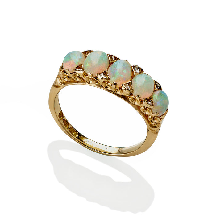 Macklowe Gallery English Antique Opal and Diamond Five Stone Ring