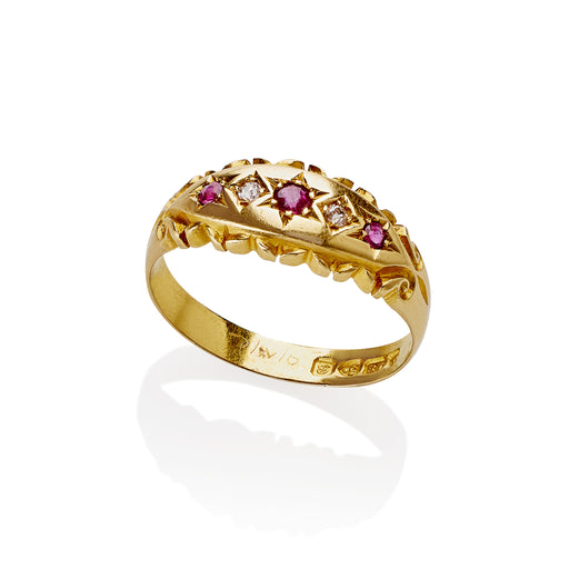 Macklowe Gallery English Antique Ruby and Diamond Five Stone Ring