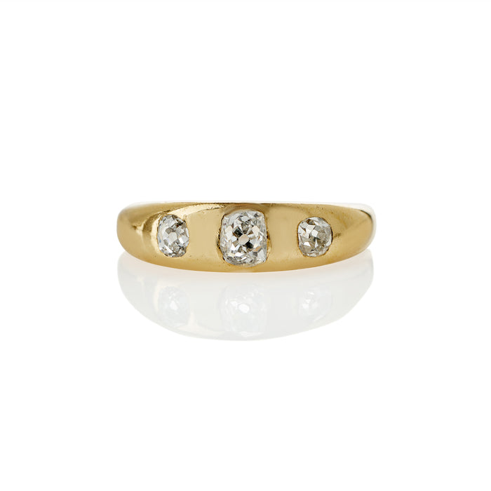 Macklowe Gallery Antique English Gypsy-set Old Mine-cut Diamond Three Stone Ring