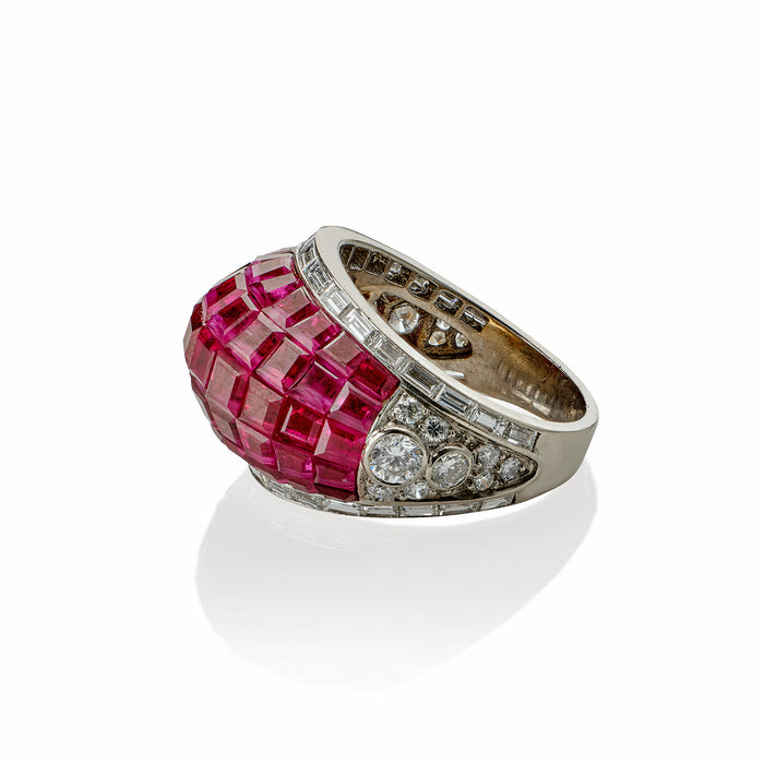 Macklowe Gallery French Invisibly-set Ruby and Diamond Bombé Ring