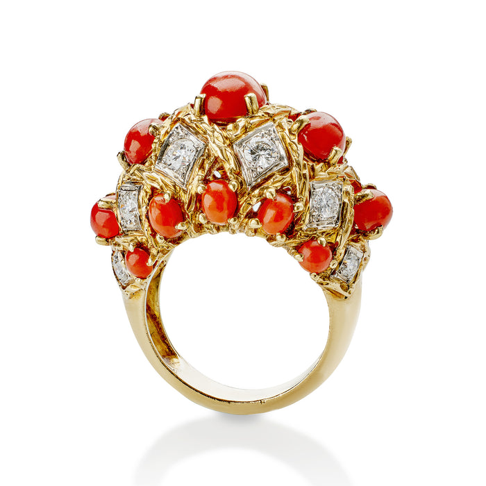 Macklowe Gallery André Vassort Paris Coral and Diamond Bombé Ring