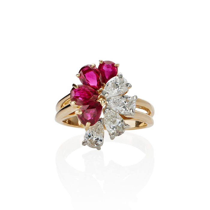 Macklowe Gallery Oscar Heyman Ruby and Diamond Flower Ring