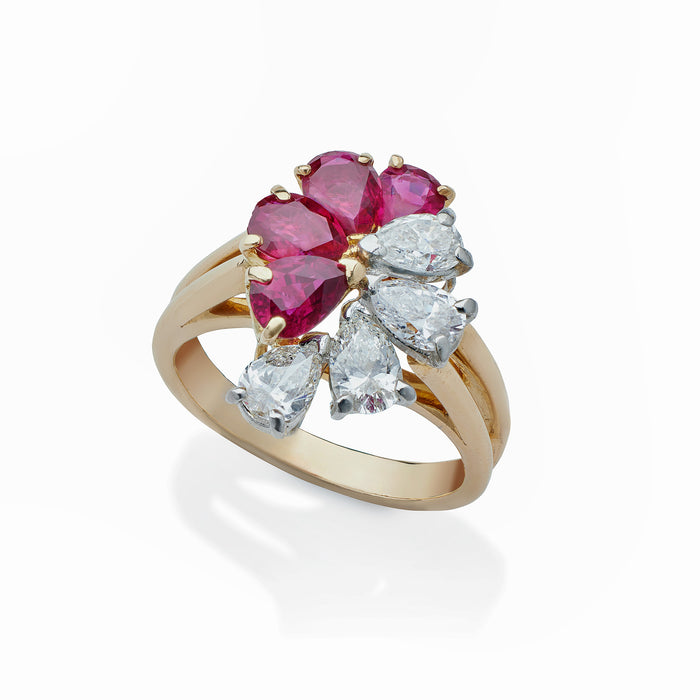 Macklowe Gallery Oscar Heyman Ruby and Diamond Flower Ring