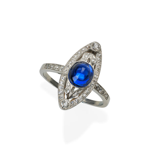 Macklowe Gallery J. E. Caldwell Edwardian Sugarloaf Sapphire and Diamond Ring