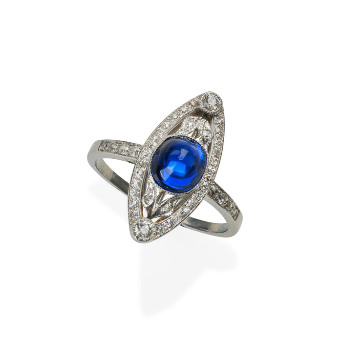 Macklowe Gallery J. E. Caldwell Edwardian Sugarloaf Sapphire and Diamond Ring