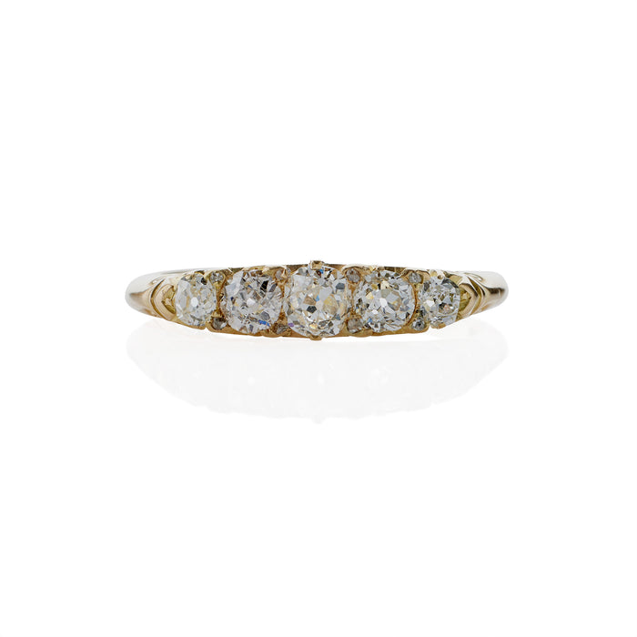 Macklowe Gallery Antique English 18K Gold and Five Stone Diamond Ring