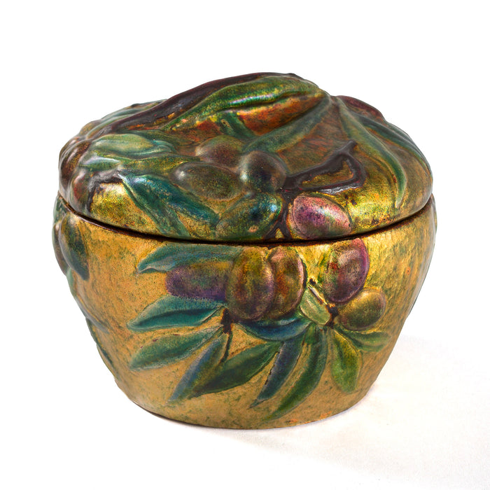Tiffany Studios New York Enameled Copper "Olive" Covered Box