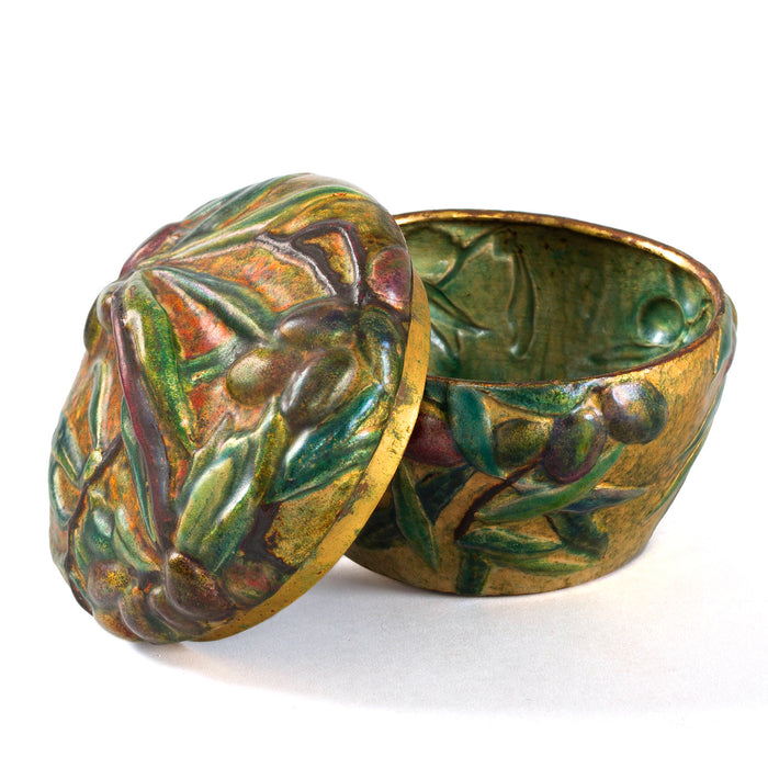 Tiffany Studios New York Enameled Copper "Olive" Covered Box