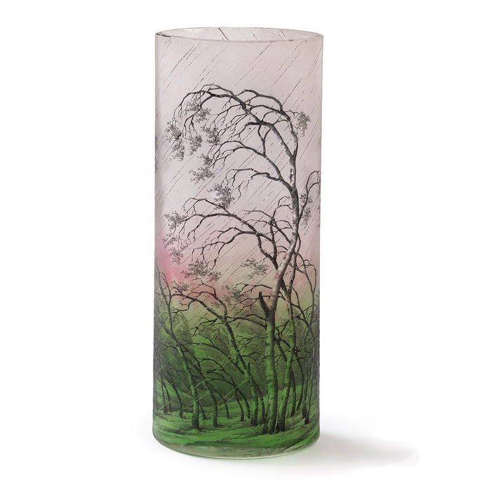 Macklowe Gallery Daum Nancy "Trees and Wind in the Rain" Cameo Glass Vase