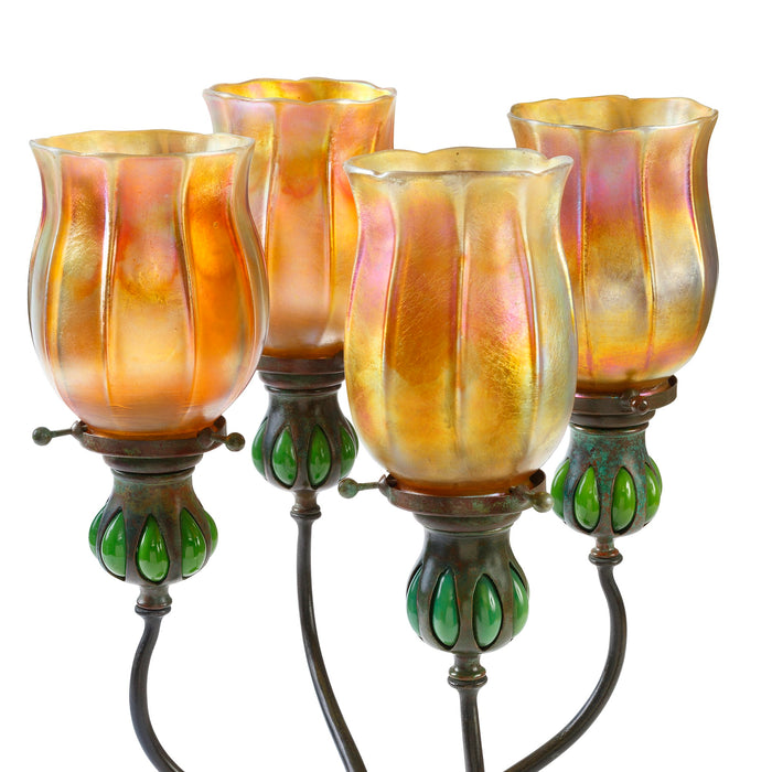 Macklowe Gallery Tiffany Studios New York Four Light Jeweled Candelabra