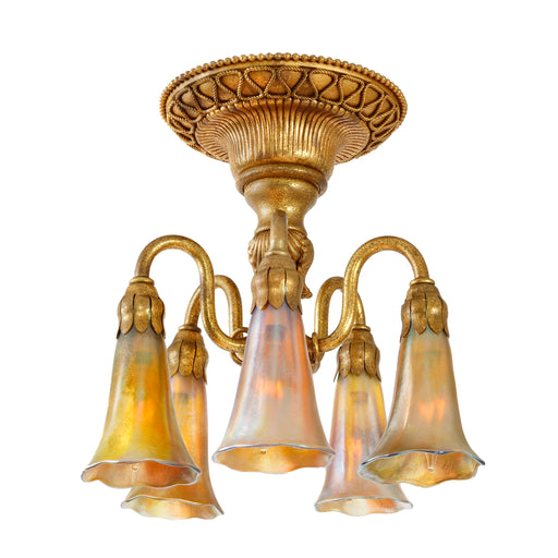 Macklowe Gallery Tiffany Studios New York "Five-Light Lily" Ceiling Fixture