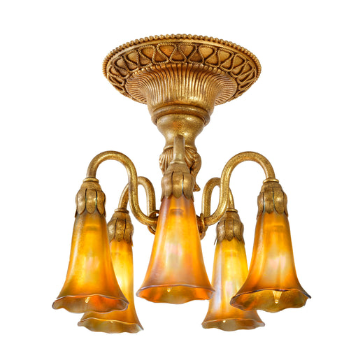 Macklowe Gallery Tiffany Studios New York "Five-Light Lily" Ceiling Fixture