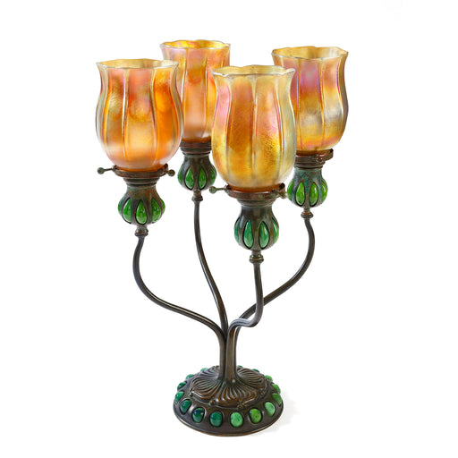Macklowe Gallery Tiffany Studios New York Four Light Jeweled Candelabra