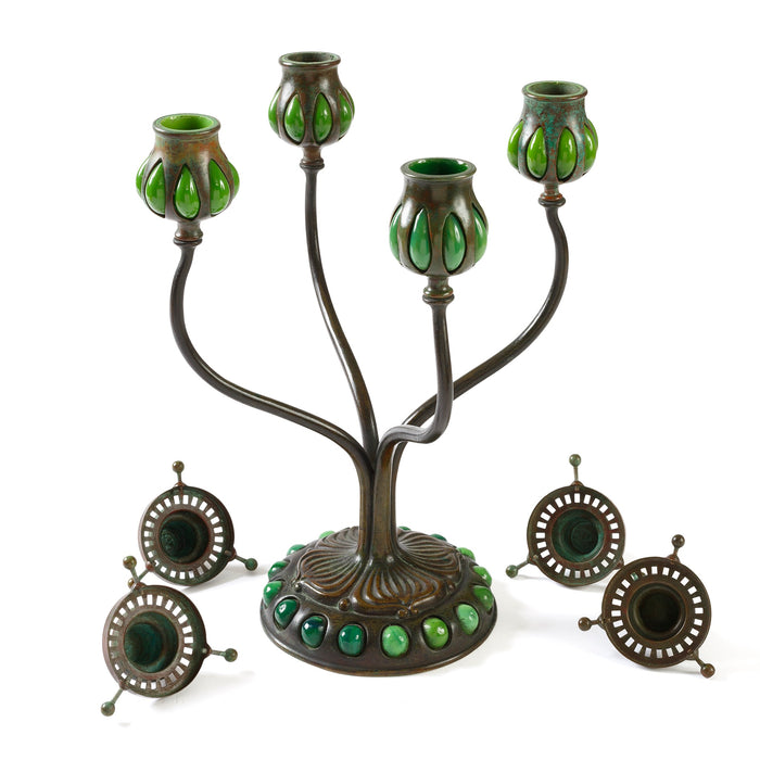 Macklowe Gallery Tiffany Studios New York Four Light Jeweled Candelabra