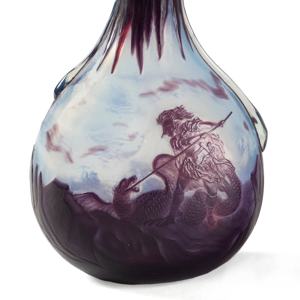 
                      
                        Macklowe Gallery Louis Damon pair of "Vase of Triton" & "Vase of Saint George Slaying the Dragon," Cameo Glass Vases
                      
                    