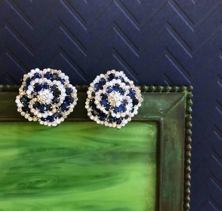 Van Cleef & Arpels Sapphire and Diamond "Camellia" Earrings
