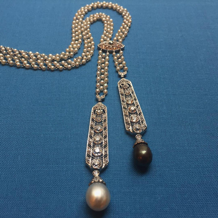 Diamond and Pearl Lavalier Necklace