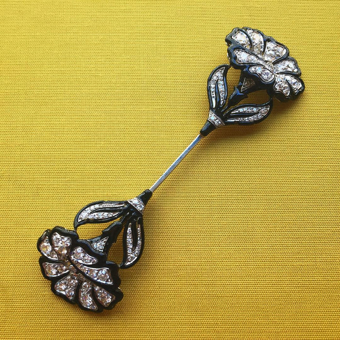 Diamond and Enamel “Jabot” Brooch