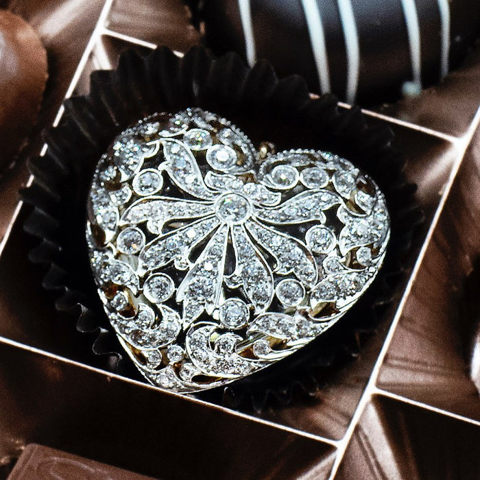 Macklowe Gallery Diamond and Platinum-Topped Gold "Puffed Heart" Locket Necklace
