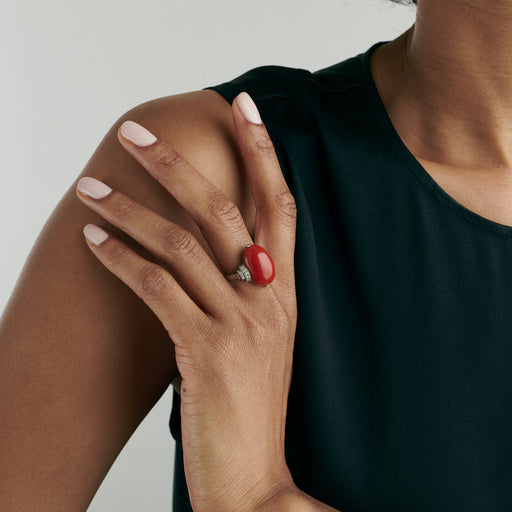 Macklowe Gallery Red Coral and Diamond Ring