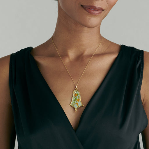 Macklowe Gallery Eugène Feuillâtre Enamel Orange Blossom Pendant Necklace