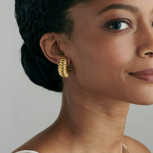 Macklowe Gallery David Webb Hammered Gold Half Hoop Earrings