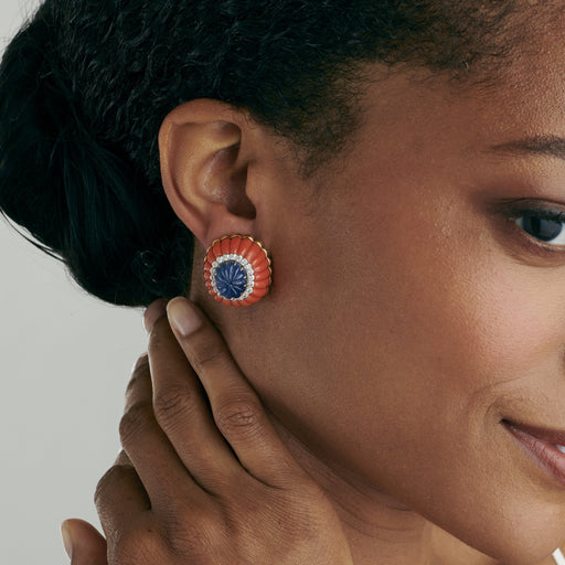 Macklowe Gallery David Webb Coral and Sapphire Button Earrings