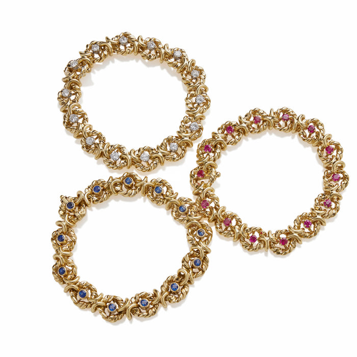 Van Cleef & Arpels Set of Three Ruby, Sapphire, and Diamond Bracelets