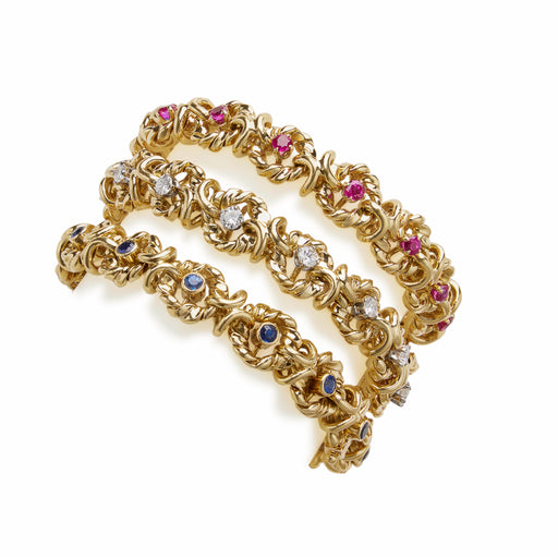 Macklowe Gallery Van Cleef & Arpels Set of Three Ruby, Sapphire, and Diamond Bracelets