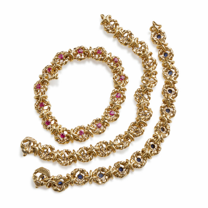 Macklowe Gallery Van Cleef & Arpels Set of Three Ruby, Sapphire, and Diamond Bracelets