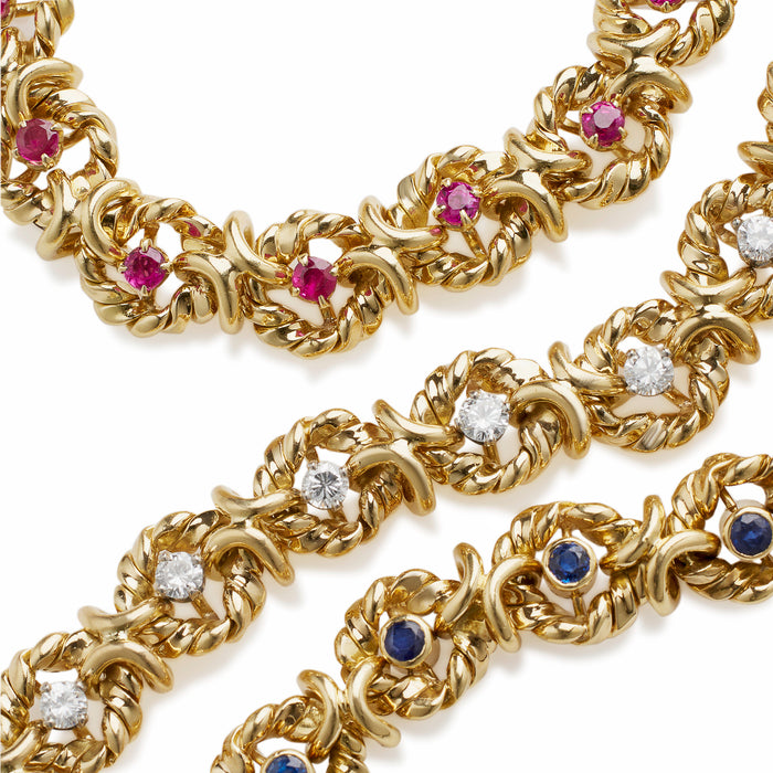 Macklowe Gallery Van Cleef & Arpels Set of Three Ruby, Sapphire, and Diamond Bracelets