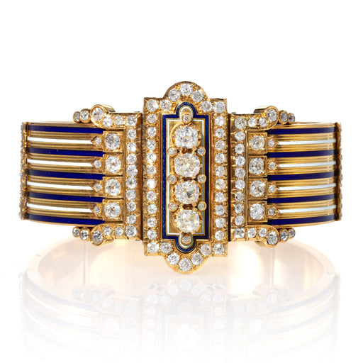 Macklowe Gallery French Diamond and Enamel “Jarretière” Bangle Bracelet