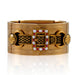 Macklowe Gallery Black Tracery Enamel, Ruby and Pearl Buckle Bangle Bracelet
