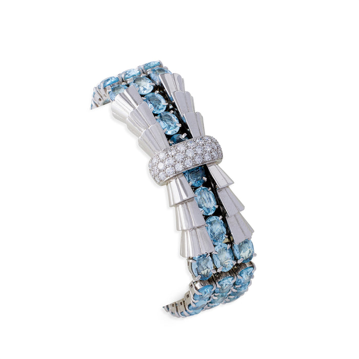 Macklowe Gallery Tiffany & Co French Aquamarine and Diamond Bracelet