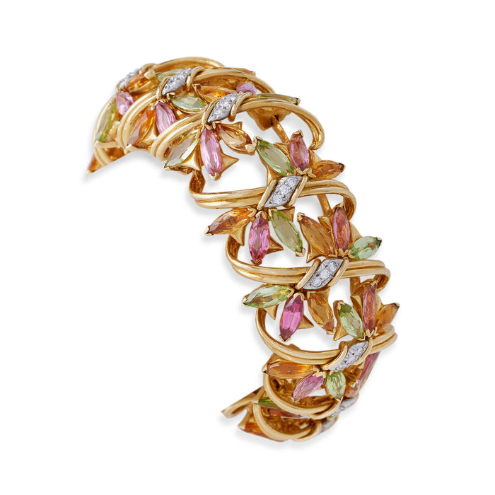 Macklowe Gallery Tiffany & Co. Jean Schlumberger Pink Tourmaline, Citrine and Peridot Flower Bracelet