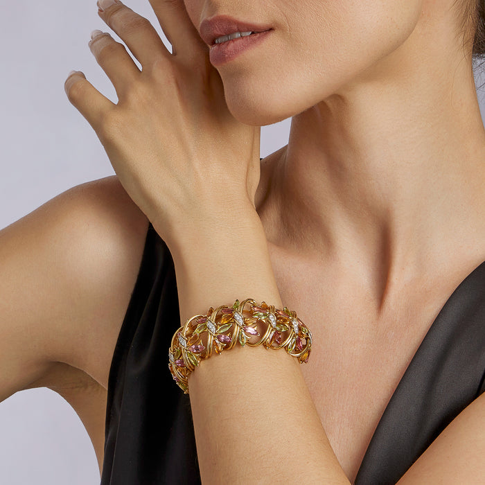 Macklowe Gallery Tiffany & Co. Jean Schlumberger Pink Tourmaline, Citrine and Peridot Flower Bracelet