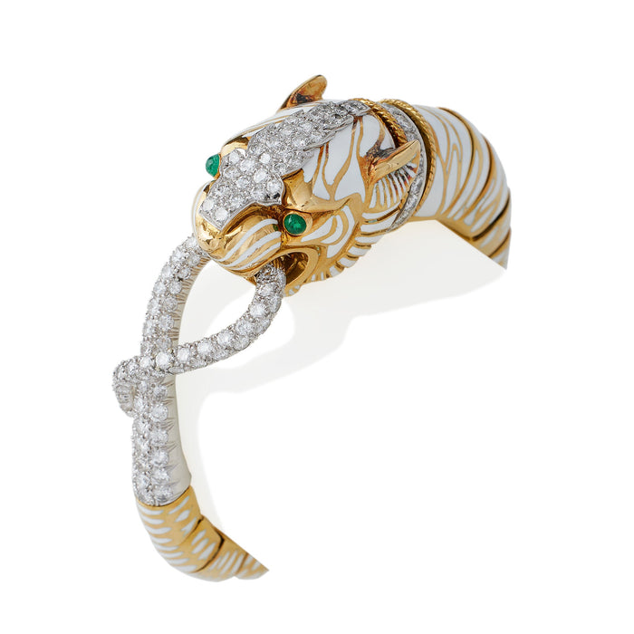 Macklowe Gallery David Webb White Enamel Flexible Tiger Bracelet