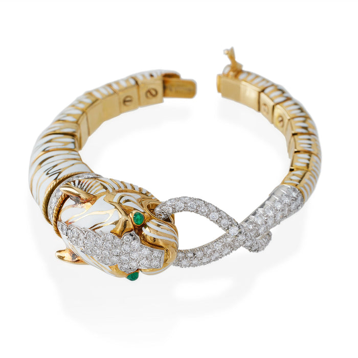 Macklowe Gallery David Webb White Enamel Flexible Tiger Bracelet