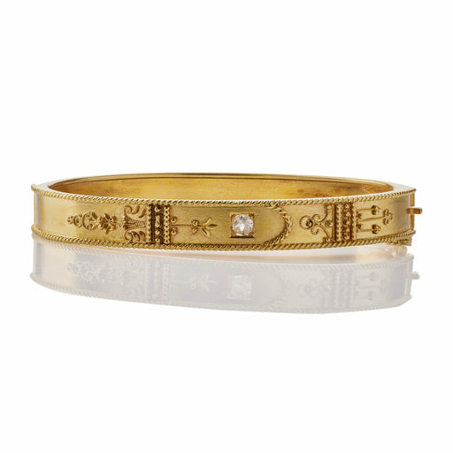 Macklowe Gallery English 15K Gold and Diamond Bangle Bracelet